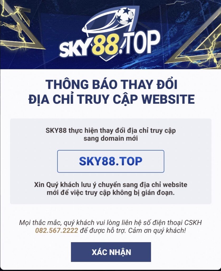 Thông báo chuyển trang web Sky88